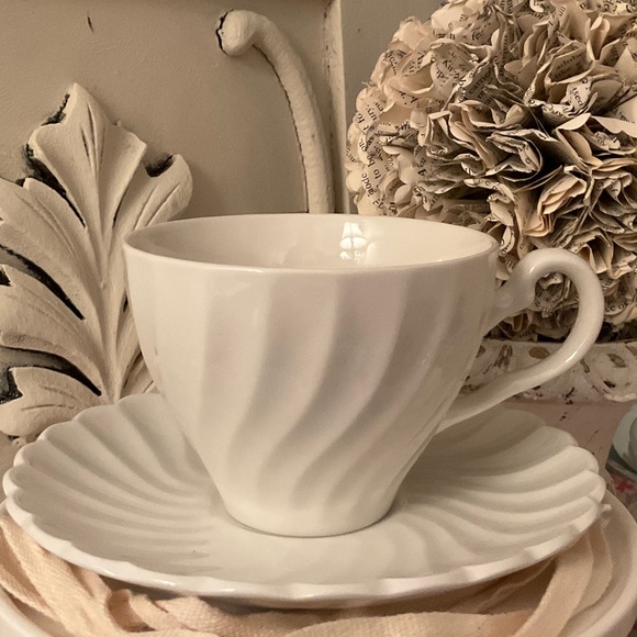 Other - Elegant White Swirled Ironstone Teacup & Saucer